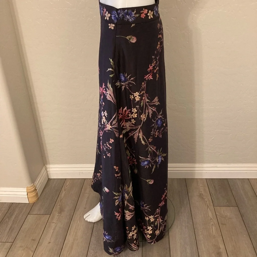 H&M Linen Blend Black Floral Maxi Skirt Size 10